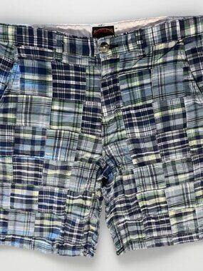 VTG Boston Traders Cotton Madras Patchwork Plaid Preppy Shorts Mens 34 Blue Golf